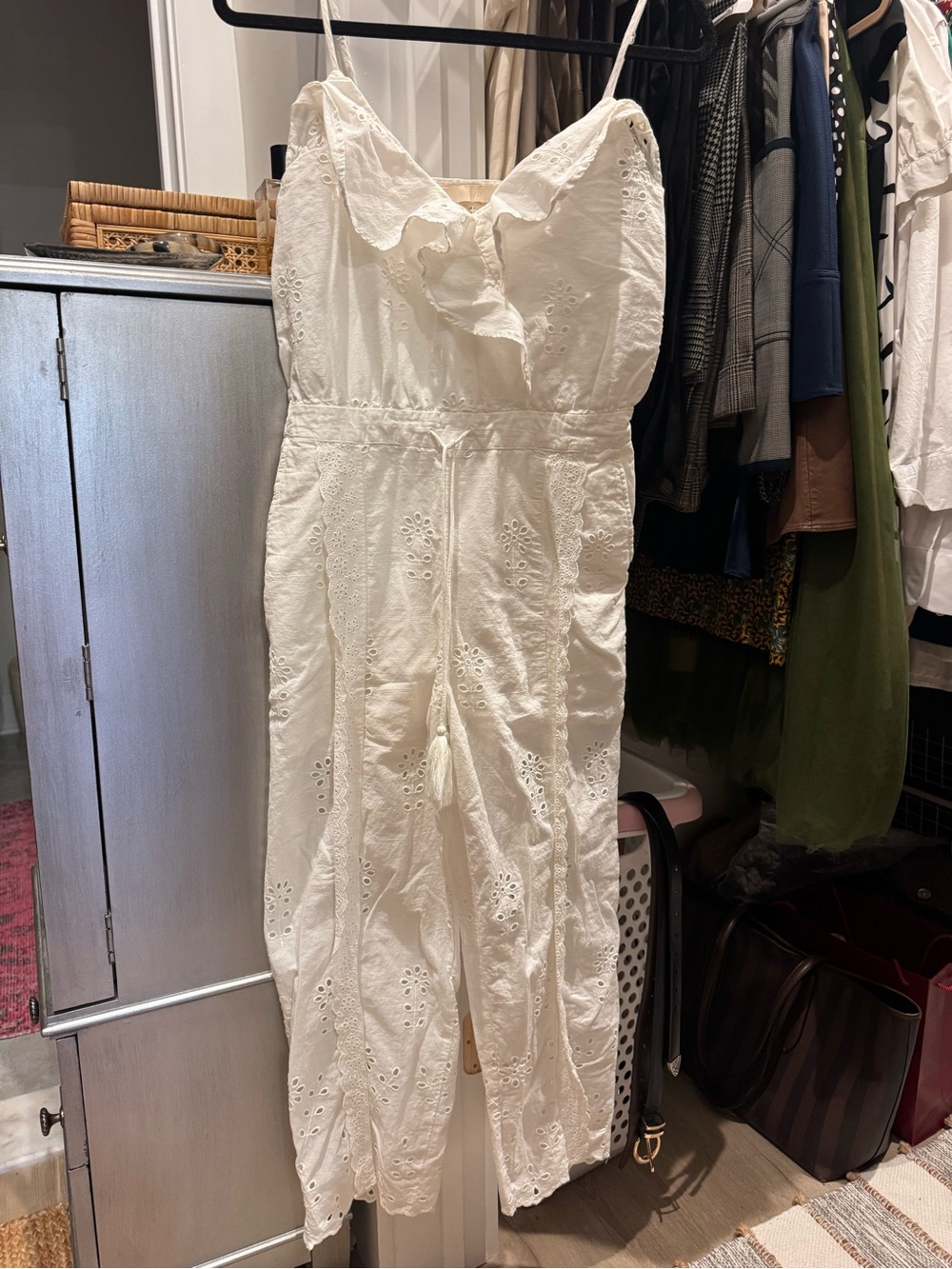 White Eyelet Ruffle Strap Jumpsuit